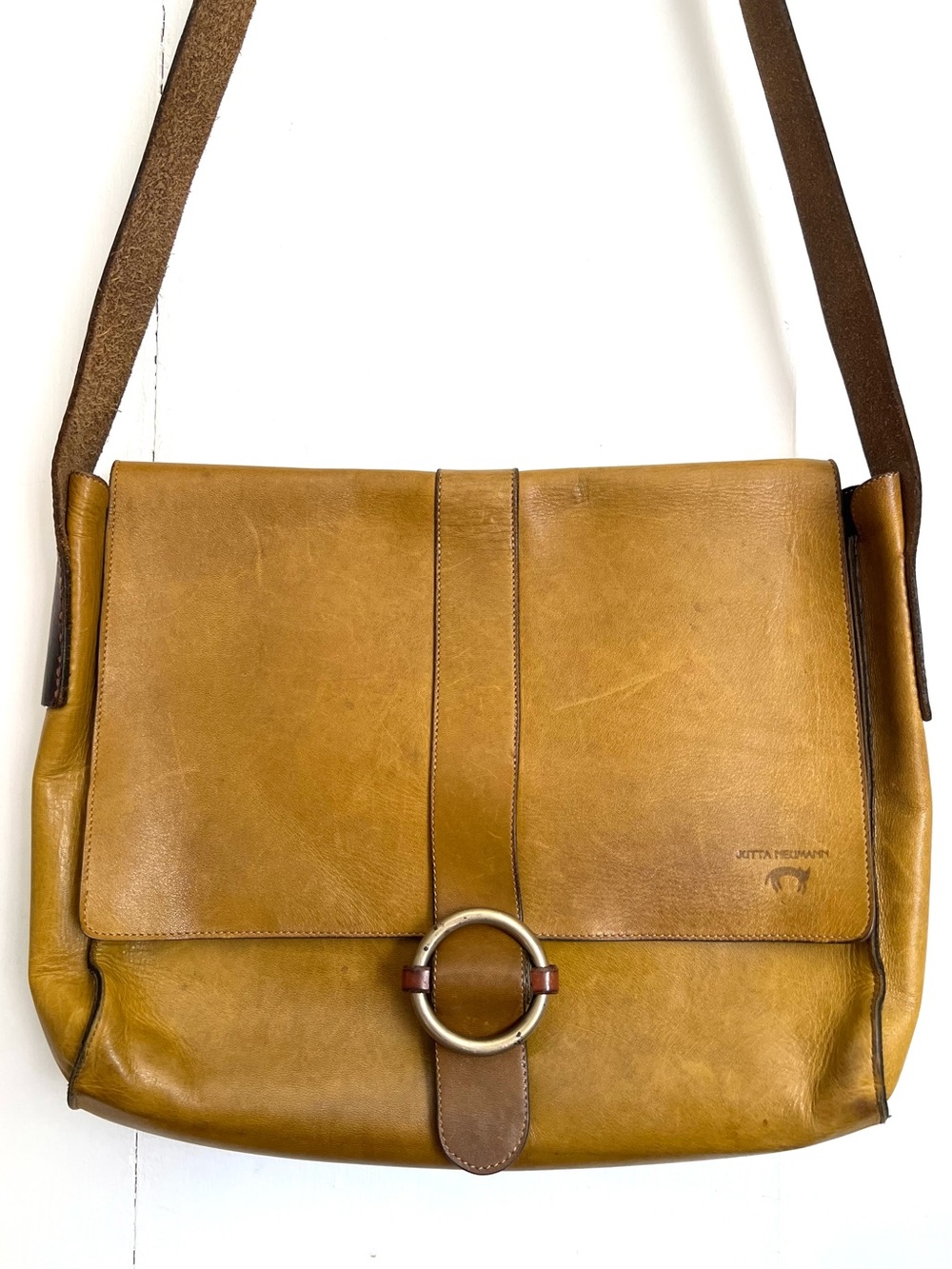 Jutta Neumann European School Bag Mustard Yellow Leather Handcrafted Messenger